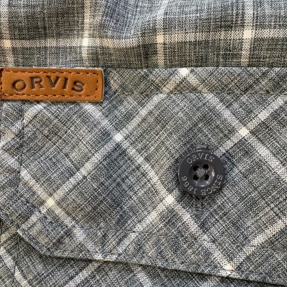 ORVIS Men's Short Sleeve Plaid‎ Button Up Shirt Gray White Size L Casual - Picture 3 of 8